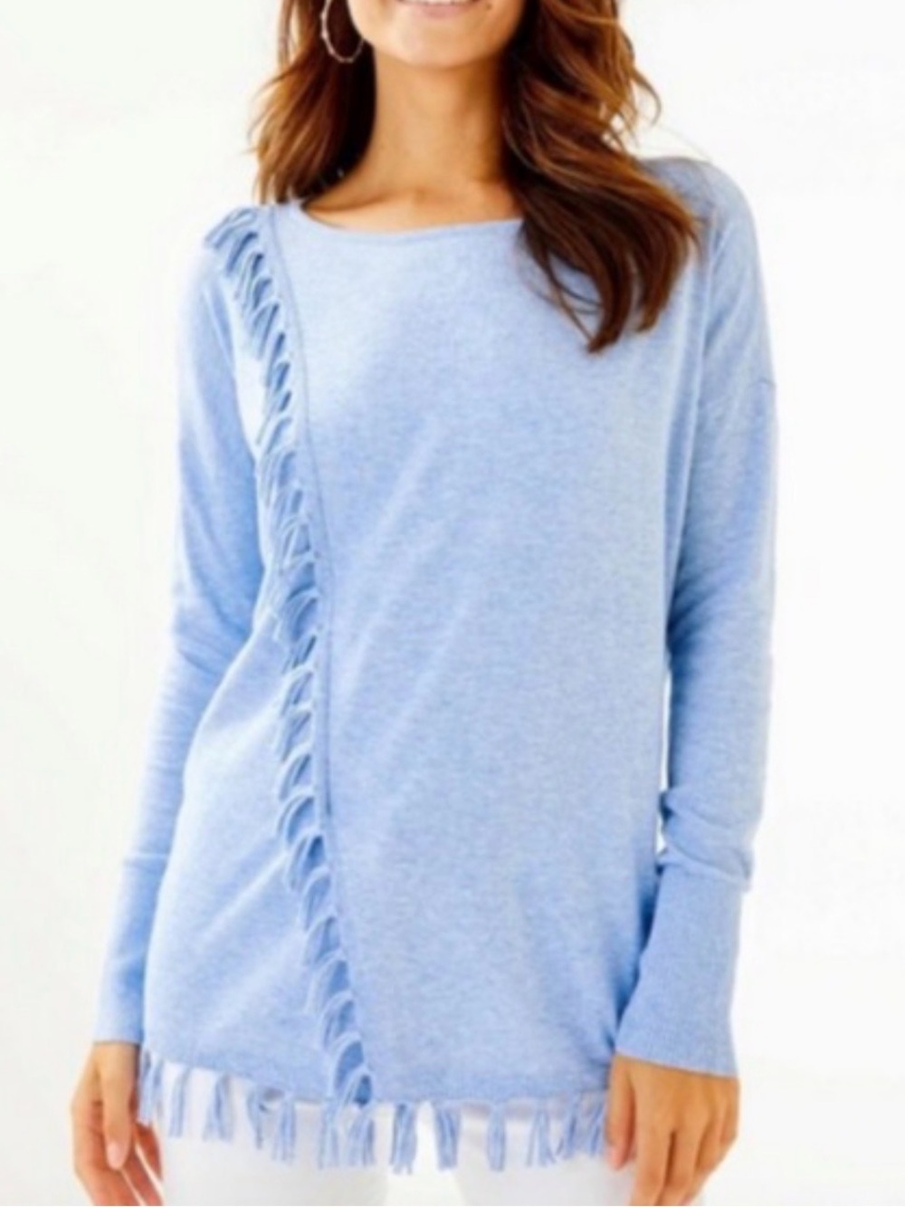 Lilly Pulitzer Emberly Sweater blue fringe oversized long tunic